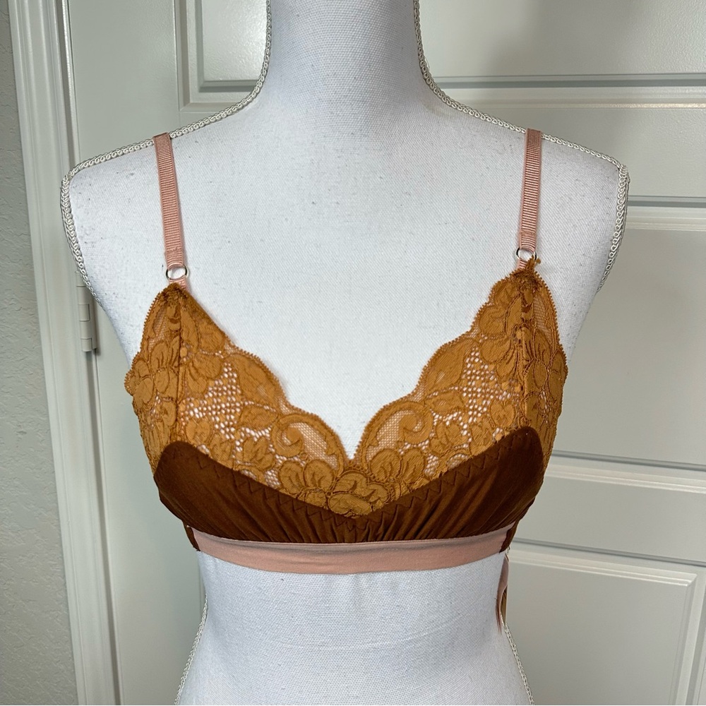 We Are HAH Free People Women’s Lounge Bralette Milk Chocolate Lace Trim Size XS